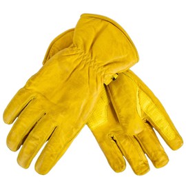 MDM Motorcycle Chopper Biker Leather Gloves (Yellow, L)