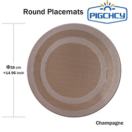 PIGCHCY Round Placemat Set of 8 Vinyl Washable Kitchen 15 inch Table Placemats for Wedding Holiday Party (8pcs Round, Champagne)