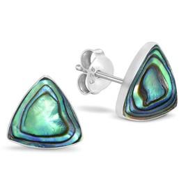 AeraVida Minimal Geometric Rainbow Abalone Shell 9mm Triangle .925 Sterling Silver Stud Earrings | Sterling Silver Stud Earring for women