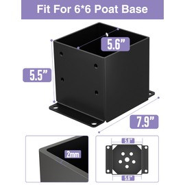 PGGP 2 PCS Metal 6×6 Post Base, Inner Size 5.6"x5.6" Heavy Duty Post Bracket with Anti-Corrosive Partition, Powder-Coated Post Anchor for Pavilion Deck Railing Support Deck Base Plate