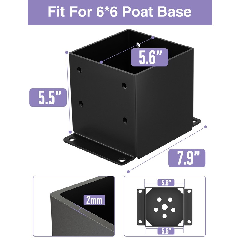 PGGP 2 PCS Metal 6×6 Post Base, Inner Size 5.6"x5.6"