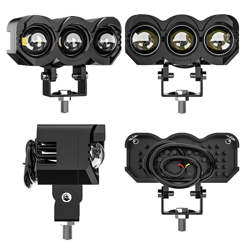 2pcs Motorcycle LED Spotlight White Yellow Dual Light Aluminum IP68