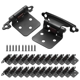 Funghwang 24 Pack 12 Pairs Matte Black 1/2 Inch Overlay Semi-Concealed Self Closing Cabinet Hinges