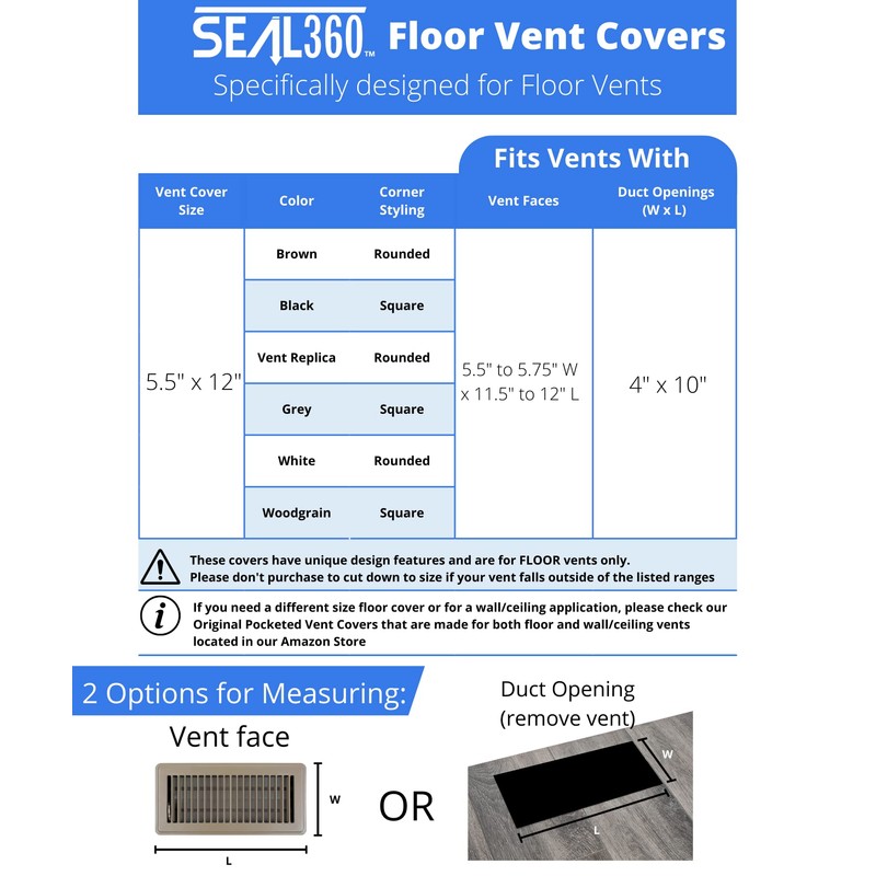 SEAL360 Magnetic Floor Vent Covers (3-Pack), Pocket for Complete Seal,