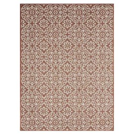 TRP Eye-Catching Boho Indoor Outdoor Area Rug in Rust Red & White Color, Rectangle Shape, Size: 5'2"x7'2" | Kitchen Playroom Mudroom & Patio High Traffic Areas Rugs, UV Fade Resistant