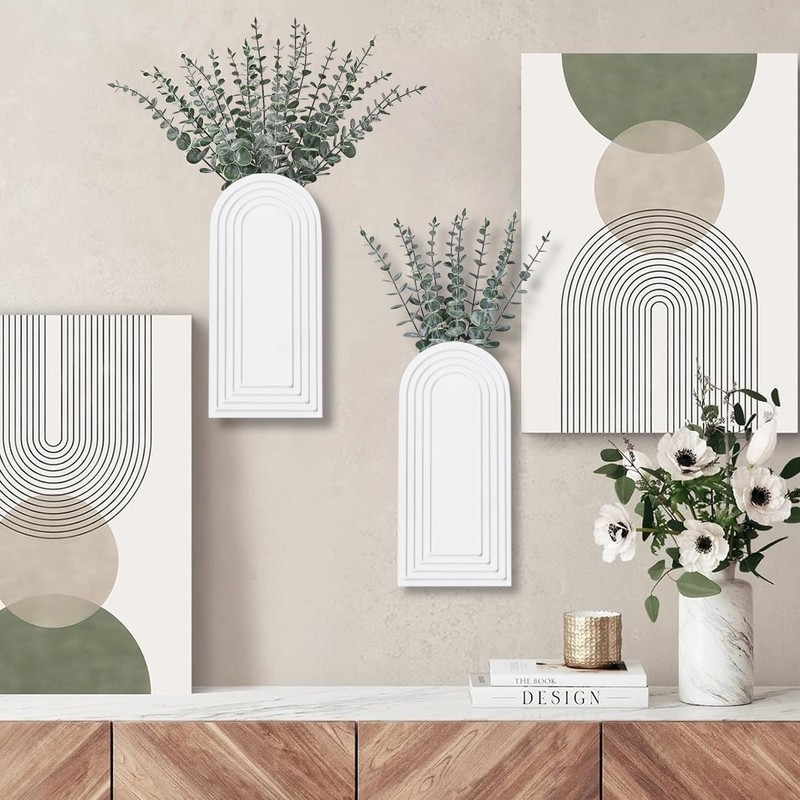 Dnnnii 2 Pack Wooden Wall Vase Set - White Finish
