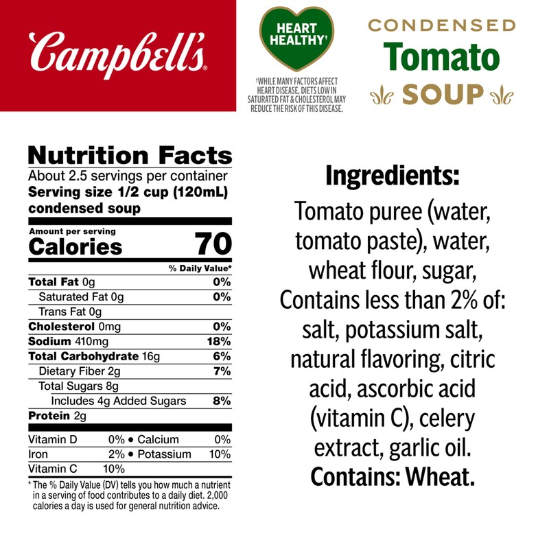 Campbell’s Condensed Heart Healthy Tomato Soup, 10.75 oz Can (12