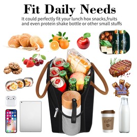 Coobiiya Lunch Box Lunch Bag for Women Adults Men, Reusable Cute Lunch Pail bag - Leakproof, Insulated Lunch Box Tote with Large Capacity, Cooler Lunch Container for Work/Travel/Office (Black)