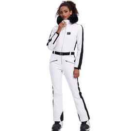 HOTIAN Womens Ski Suits Onesies Snowsuit Jumpsuits Winter Outdoor Sports Waterproof One Piece Snowboard Ski Outfits(White-M)