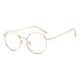 Moe Life Blue Light Cut Glasses, Date Glasses, No Degree, PC Glasses, Online Class, 0.4 oz (11 g), Ultra Lightweight, Round Glasses, Stylish, Women's, Men's, Case Included, rose gold