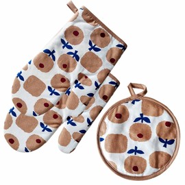 Potholder Mittens, Heat Resistant, Scandinavian Style, Pot Holder, Heat Resistant, Stylish, Cute, Cotton, Thick Mittens, Gloves, Cute Printed Pattern, Kitchen Oven Mitts, Anti-Slip, Iron Mittens, Trivet, Left & Right, Washable, Present, Set of 3, Mittens