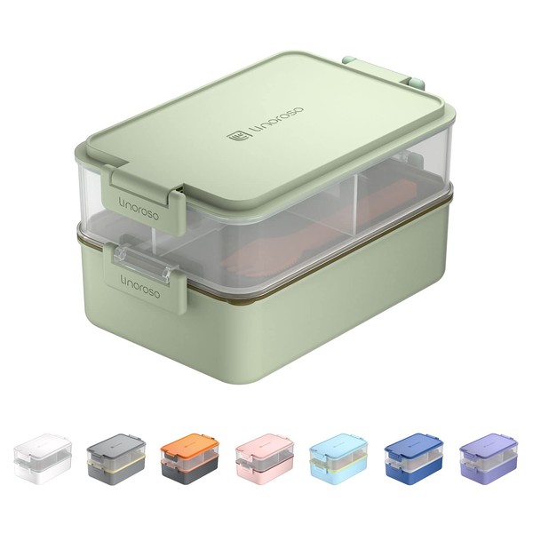 linoroso Stackable Bento Box Adult Lunch Box|Meet All You On-The-Go Needs for Food,Salad and Snack Box,Premium Bento Lunch Box Include Utensil Set,Dressing Containers|BPA-Free-Pale Mint