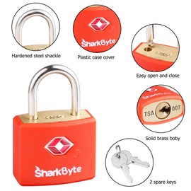 SharkByte TSA Luggage Locks with Keys [2 Pack] Key Travel Locks, Suitcase Padlock for Luggage, Small Keyed Luggage Locks Brass for Gym Lockers, Laptop Bags, Suitcases, Backpacks, Travel Bags Zippers