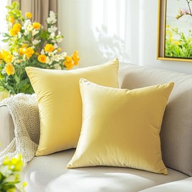 QUORGVES 22x22 Pillow Cover Set of 2 Yellow Velvet Summer Pillow Covers for Living Room Couch Sofa Bed Bedroom Decor Decorative Spring Throw Pillows