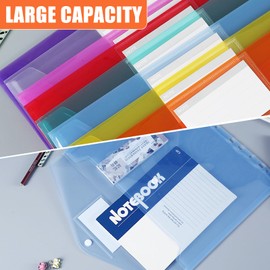 32Pcs A4 Clear Plastic Wallets File Folders with Label Pocket 11 Hole Ring Binder and Button, Punched Envelope Document Popper Wallets Widen for School, Home, Office, Travel Supply, 8 Assorted Colours