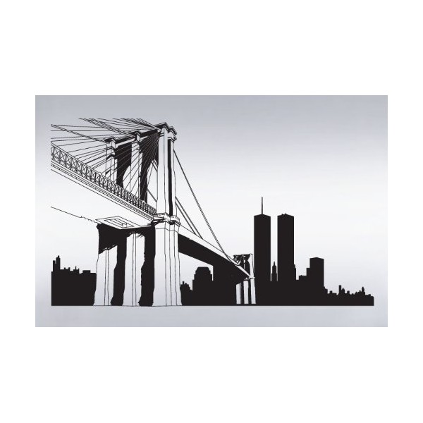 Stickerbrand Vinyl Wall Art Decal Sticker NYC Brooklyn Bridge World Trade Center (BLACK COLOR) 12ft Long x 7ft Tall #334A