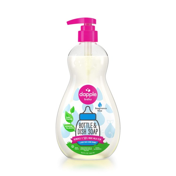 DAPPLE Baby Bottle and Dish Liquid, Fragrance Free Dish Soap, Sulfate-Free, Hypoallergenic, 16.9 Fluid Ounces
