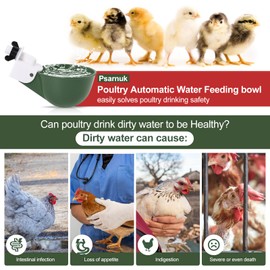 Psarnuk Chicken Waterer Cups (8 Pack/Green) - DIY Automatic Large Chicken Water Feeder for Ducks,Chicks, Turkeys, Quail, Bunny, Bird and Other Various Poultry Dispenser with Matching Drill