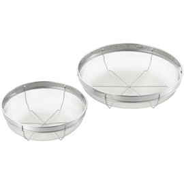 Yoshikawa SJ3356 Strainer Shallow Shape, Made in Japan, 7.5 inches (19 cm), 9.8 inches (25 cm), Set of 2, Stainless Steel, Silver