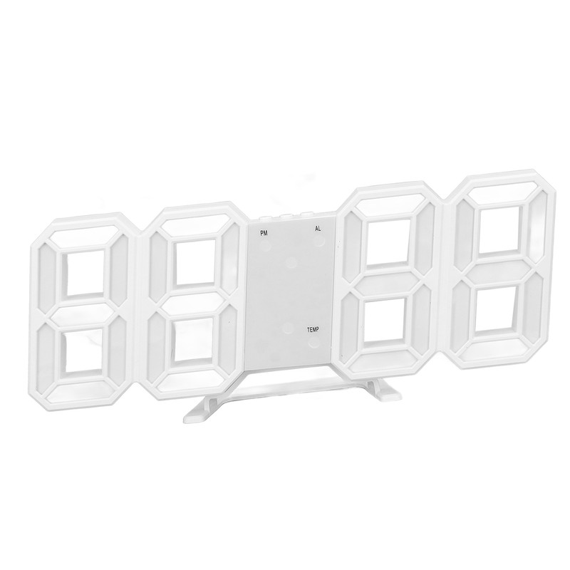 3D LED Wall Clock Minimalist White Frame Digital Wall Alarm
