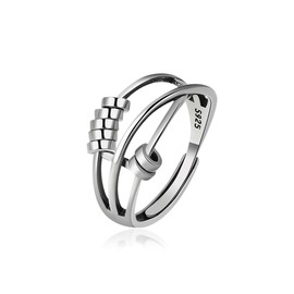 REQAG Anxiety Ring 925 Sterling Silver Ring Women's Mindfulness Ring Men Adjustable Rings Fidget Peace Rings for Spinner Ring Retro Adjustable Band Rings Anti Stress Rin