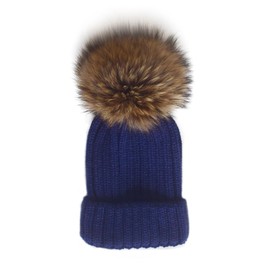 Winter Knit Beanie Hat with Real Fox Fur Pom Pom Chunky Snow Cap for Women Girls