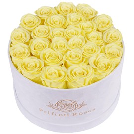 Forever Real Roses in Suede Box - 27-Piece Roses in a Luxury Box - Real Preserved Roses That Last Over a Year - Valentines Day Flowers for Delivery Prime - Mothers Day, Christmas, Birthday (Yellow)