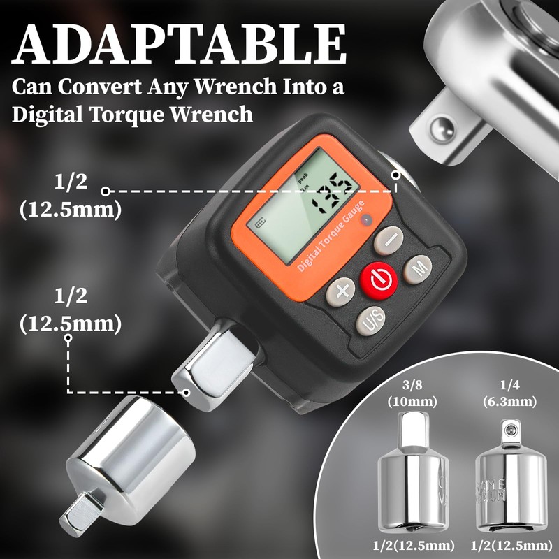 Digital Torque Adapter, Digital Torque Wrench 1/2”340Nm with Adapters 1/4"