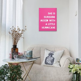 PHAMTE Girls Bedroom Wall Decor,She Is Sunshine Mixed With a Little Hurricane Girls Room Wall Art,Sunshine Print Framed Canvas Painting Artwork Girls Room Bedroom Home Nursery Playroom（Pink）