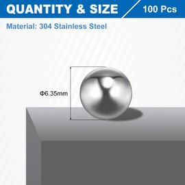sourcing map 1/4" 6.35mm Bearing Balls, 100 Pcs 304 Stainless Steel G100 Precision Balls Metric Mixing Balls for Bearings Bicycles Casters