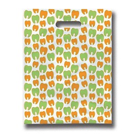 Practicon 11096122 Many Mini Molars Scatter Print Patient Bags, 8" x 10" (Pack of 100)
