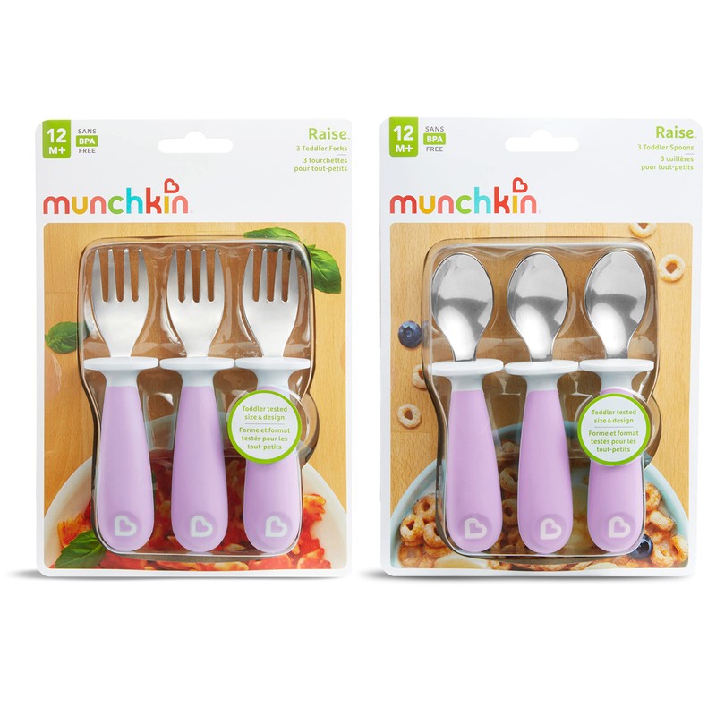 Munchkin® Raise™ Toddler Fork and Spoon Utensil Set, Rest Keeps