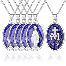6pcs Oval Enamel Our Lady Virgin Mary Saint Miraculous Medal Floral Rosary Pendant Necklace