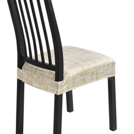 SearchI Stretch Dining Chair Seat Covers Set of 4, Stretch Washable Chair Covers for Dining Chairs, Kitchen Chair Covers Protector (Rear-Covered, Beige White Stripe)