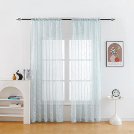 Tony's Collection - Cortina de fondo transparente verde menta, diseño de hojas con bordado de flores de hojas para recámara, sala de estar, niños, habitación de guardería (52 x 95 pulgadas, verde