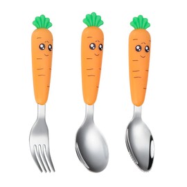 WitBicg Travel Cutlery Set Baby, 3 PCS Toddler Utensils, Kids Spoon And Fork Self-Feeding, Carrot Child Flatware Sets, Stainless Steel Fun Baby Silverware, Complementary Food Weaning