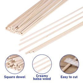 LIQWEI 50 Pieces Balsa Wood Sticks, 1/4 X 12 Inch Wooden Dowels Balsa Wood Sheet, Craft Sticks Wooden Squares for Crafts DIY Projects Models Making Supplies