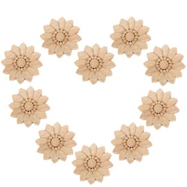 MUXSAM 10Pcs Wood Carved Decal Applique Onlay for Door Coset Drawer Ceiling Handmade Unpainted Exquisite Clear Flower Frame Onlay Furniture Decoration 5cm