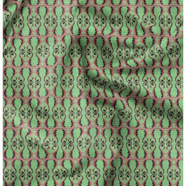 Soimoi Green Cotton Cambric Fabric Filigree Damask Decor Fabric Printed BTY 42 Inch Wide