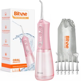 Bitvae Irrigador Bucal Inalámbrico, púas de limpieza de dientes de agua portátil de 300 ml, 3 modos de limpieza, 6 puntas de chorro, IPX7 impermeable