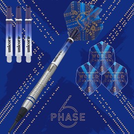 Unicorn Soft Tip Darts Set | Gary Anderson Phase 6 World Champion | 70% Natural Tungsten Barrels & Epic Tips | 20 g, Blue