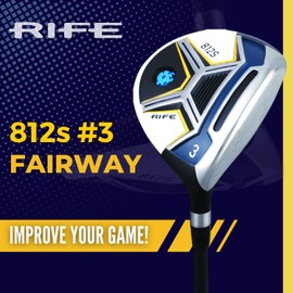 Rife Golf Men's Rife 812s #3 Wood Golf Club, Right Handed Regular Flex with Men's Size Black Pro Velvet Grips