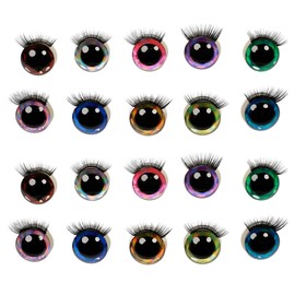 20PCS 3D Safety Glitter Toy Eyes with Eyelashes - Colorful Lashes Set for DIY Plush Doll Making, Big Stuffed Animals, Plushie Cat Craft, Kawaii Clear Crochet Dollas & Cute Projects (Mixed Color, 25mm)