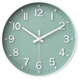 HZDHCLH Wall Clock 10 Inch Silent Non Ticking Quartz Modern Decorative Clock for Office Classroom Home Living Room Bedroom(Green white)