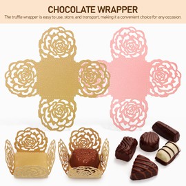 Gadpiparty 100Pcs Truffle Wrappers Chocolate Wrappers Flower Truffle Wrappers Paper Mini Baking Cups Paper Liners Chocolate Candy Packing Separating Trays for Shower Wedding Party Favors