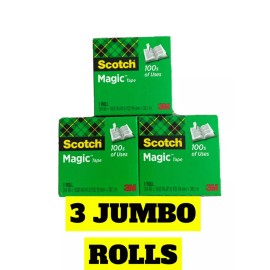 Scotch Magic Tape Refill 3 Rolls, 3/4" x 1500" per Roll Original Matte Finish