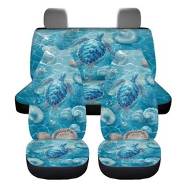 KEIAHUAN Blue Sea Turtle Front and Back Car Seat Covers Front Saddle Blanket Rear Split Bench Protection Cover Soft and Breathable Automotive Accessories Universal Fits Sedan Truck SUV