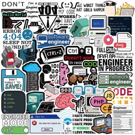 50 Pcs Programming Stickers Gifts for Kids Teens Developers Programmers Hackers Engineers, Cartoon Program Code Meme Mode Vinyl Decals for Decor Laptops Water Bottles Guitar Scrapbook