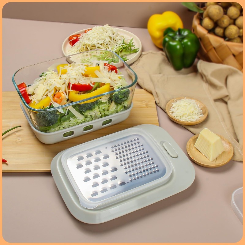 Glass Cheese Grater with Container and Lid, 46OZ Airtight Cheese