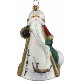 Joy to the World Italian Santa in Italy Polish Blown Glass Glitterazzi Christmas Ornament